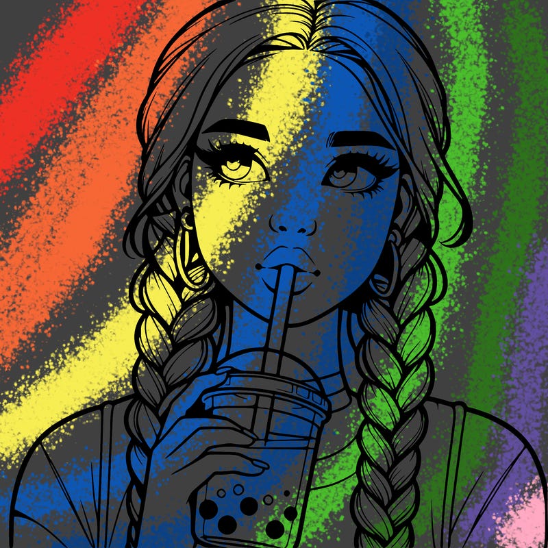 realistic girl with braided hair drinking boba
