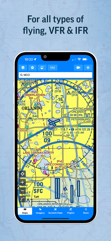 Aviator Assistant: Weather EFB - Aviator Assistant mobile app displaying a detailed VFR aeronautical chart for flight planning