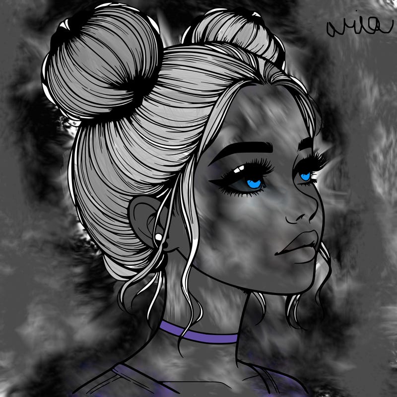 realistic girl with buns on the top of her head