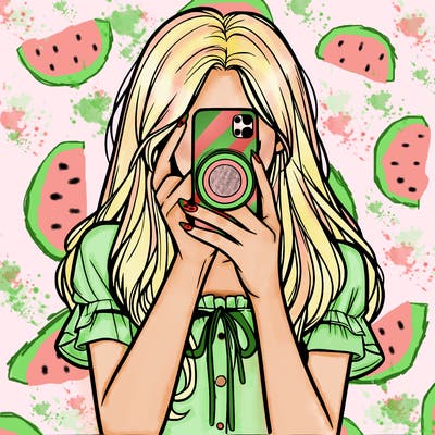 a realistic girl holding her phone taking pictures