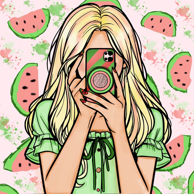 a realistic girl holding her phone taking pictures