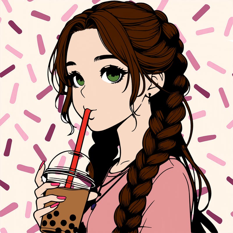 realistic girl with braided hair drinking boba