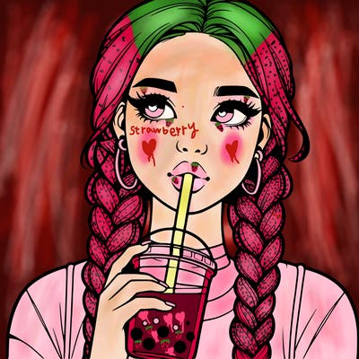 realistic girl with braided hair drinking boba