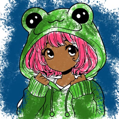 a cute teenage girl wearing a frog hoodie