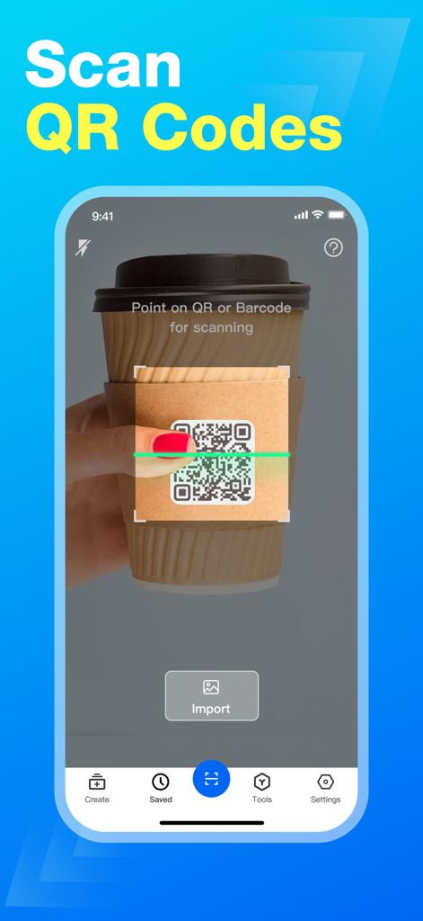 QR Code Scanner Master - Mobile app interface of QR Code Scanner Master scanning a QR code on a coffee cup sleeve