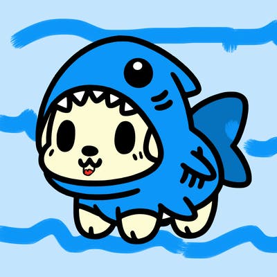 cute dog wearing a shark costume