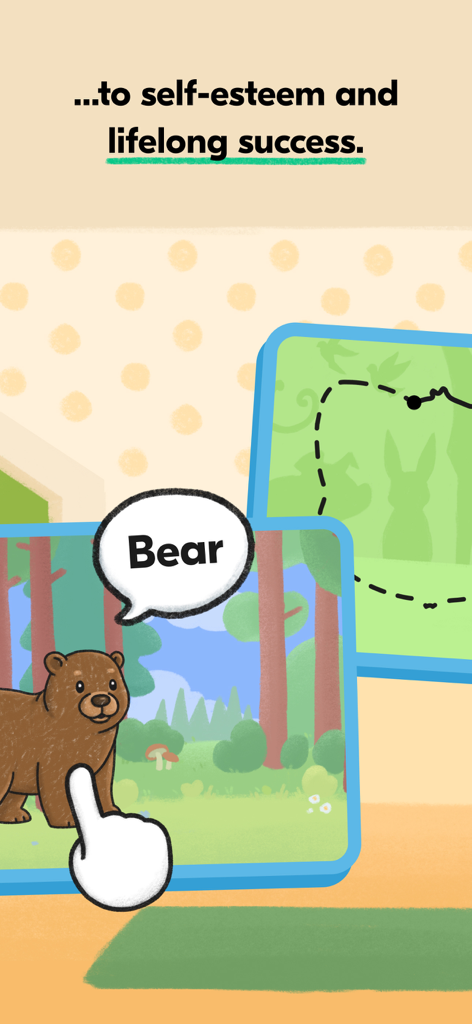 Child interacting with a bear vocabulary exercise in the Speech Blubs language therapy app.