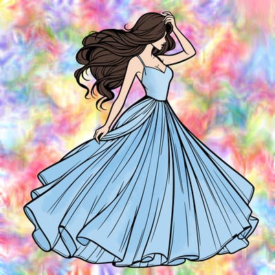 realistic woman with dress flowing in the wind