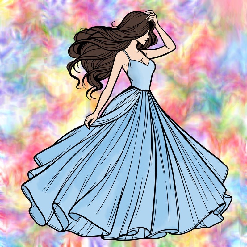 realistic woman with dress flowing in the wind