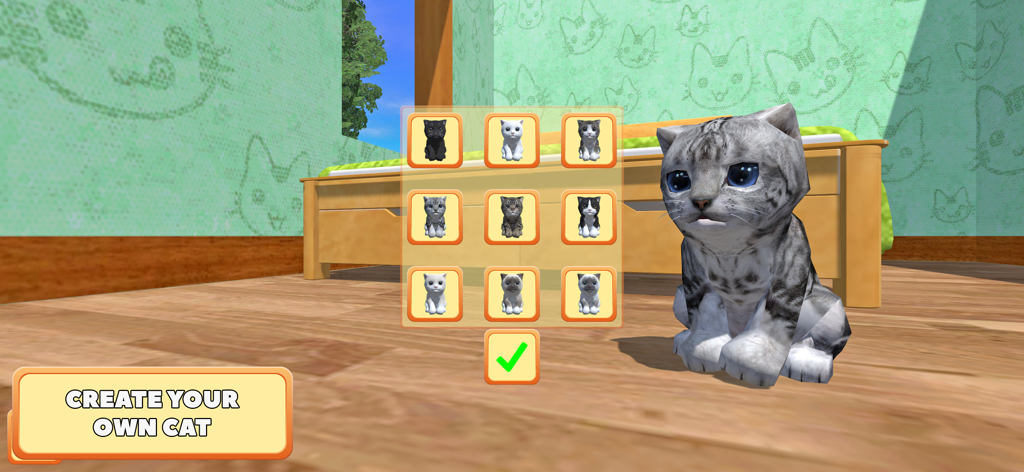 Cute Pocket Cat 3D - Part 2 - A menu showing various kitten breeds and colors to choose from in the Create Your Own Cat feature