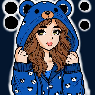 realistic girl in a animal pjs hoodie