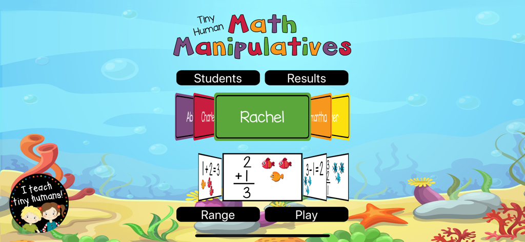 Startbildschirm der Mathematik-Manipulatoren-App mit Unterwassermotiv und Auswahl des Schülerprofils
