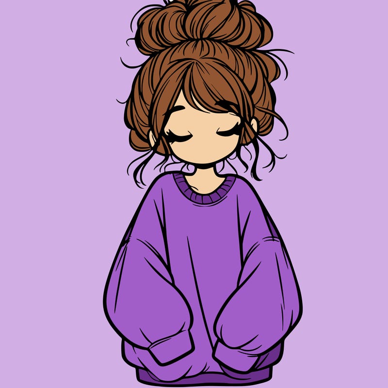 girl with baggy sweatshirt and messy bun