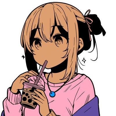 manga character drinking boba