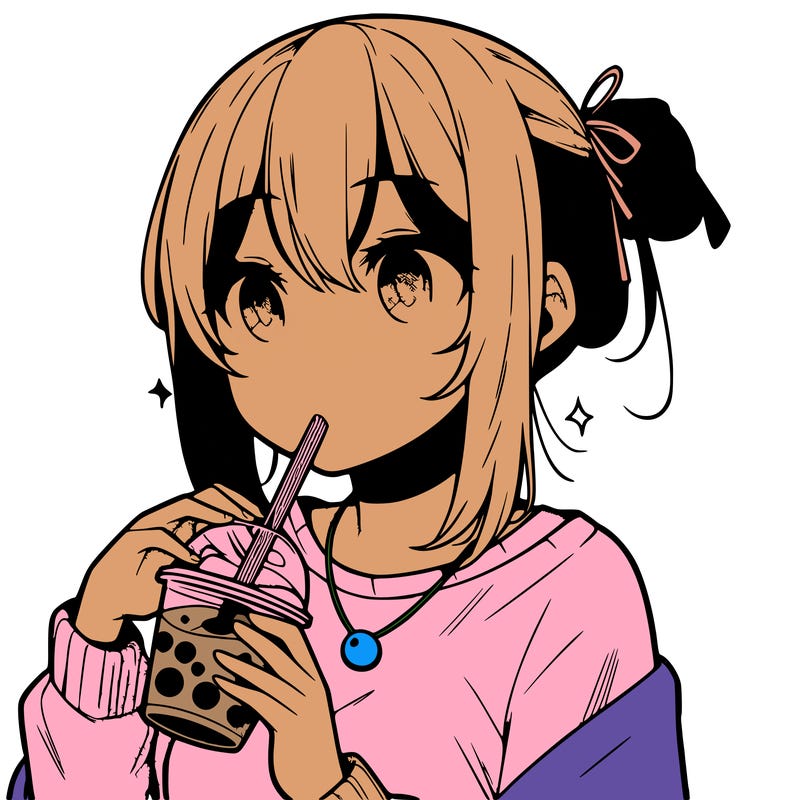manga character drinking boba