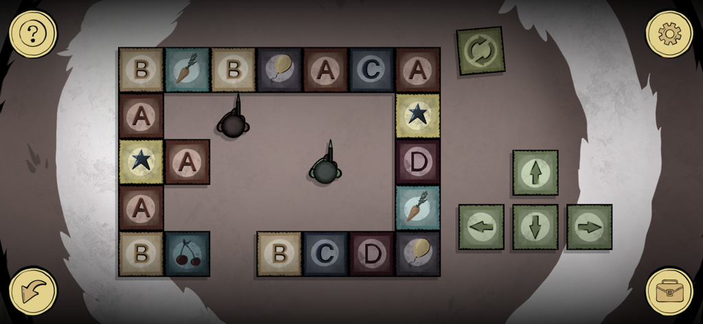 Escape Room: Strange Case 2 - Pantalla de puzzle de lógica en Escape Room Strange Case 2 con bloques de letras y controles direccionales