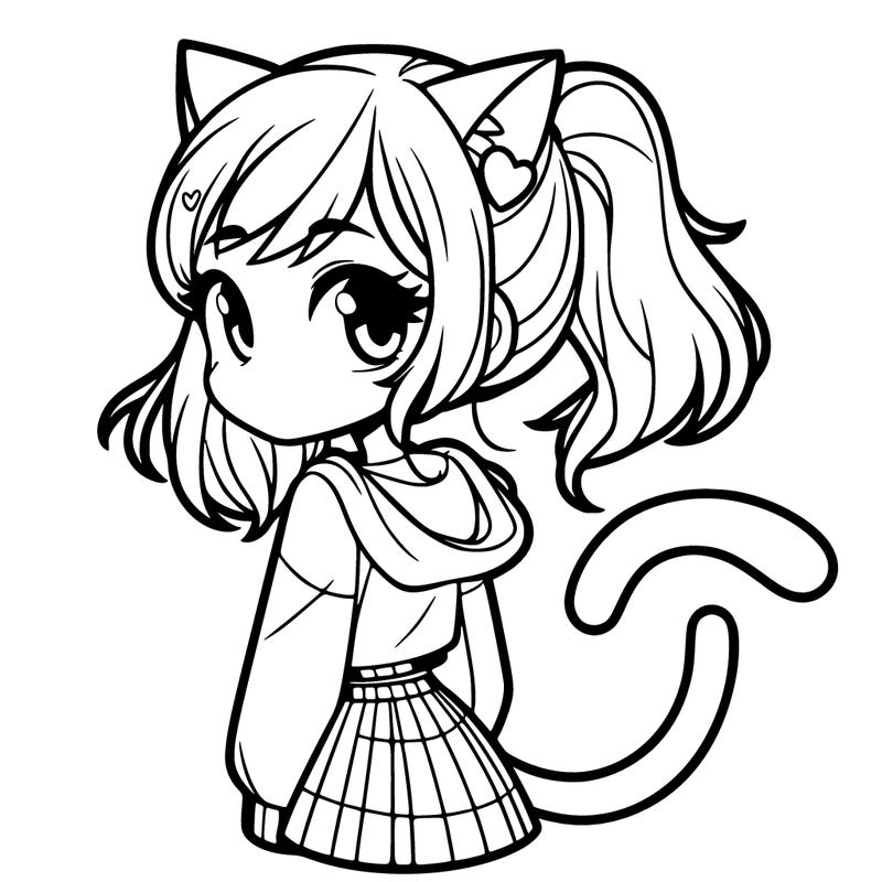 a teenage girl with cat ears and cat tail