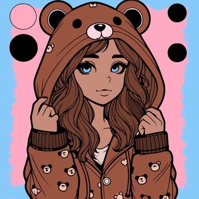 realistic girl in a animal pjs hoodie
