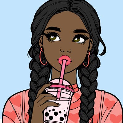 realistic girl with braided hair drinking boba