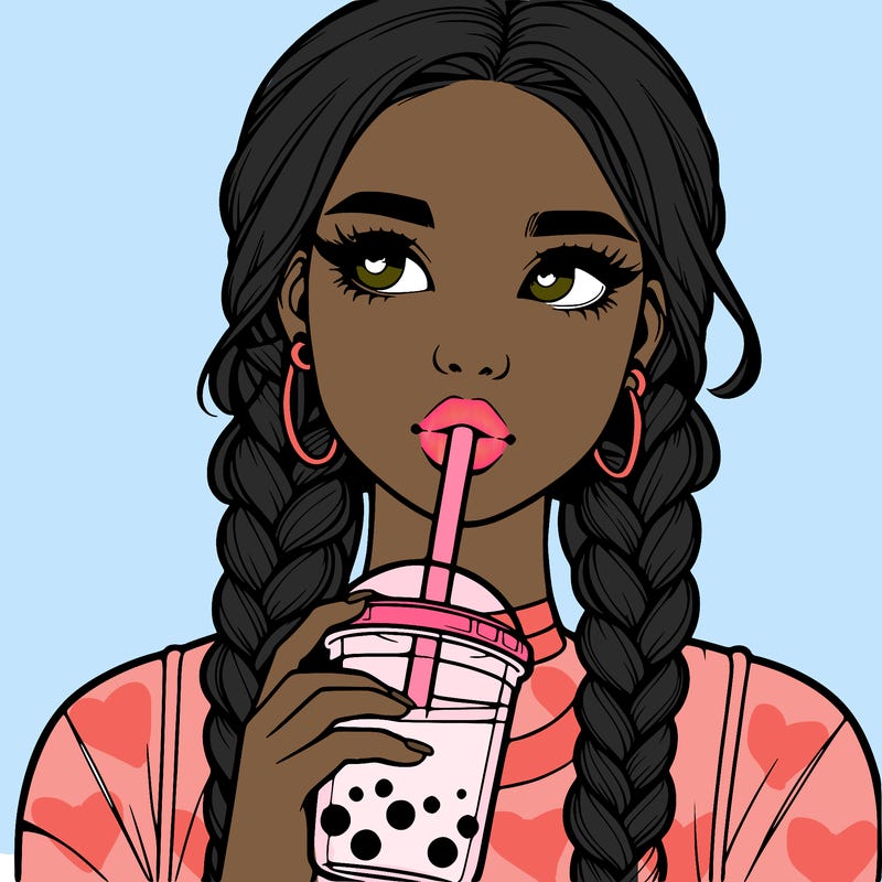 realistic girl with braided hair drinking boba