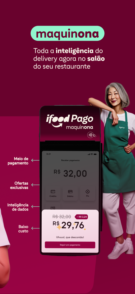 Terminal POS inteligente iFood Pago Maquinona para negócios de restaurante