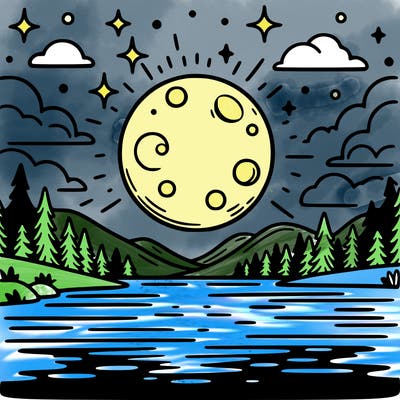 moonlight shining on a lake