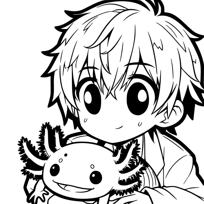 anime boy with axolotl