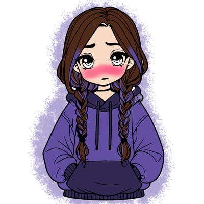 a realistic girl with a oversized hoodie and she has braids