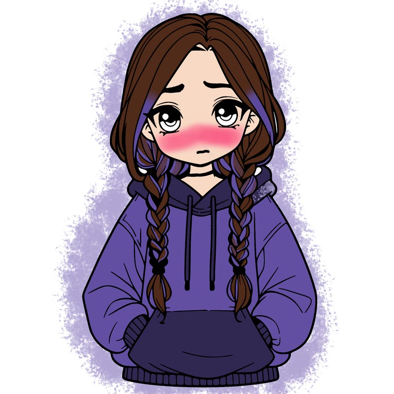 a realistic girl with a oversized hoodie and she has braids