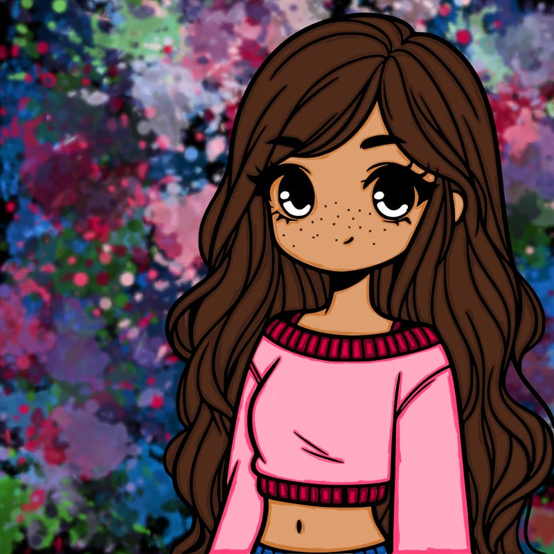 girl with long hair and a crop top with a sweater