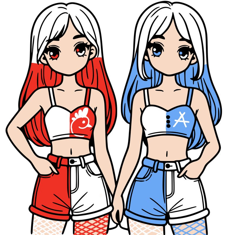 two sisters with crop tops and jean shorts and straight hair
