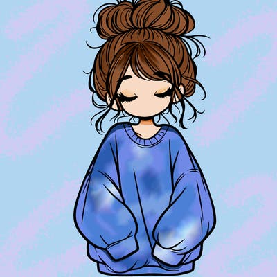girl with baggy sweatshirt and messy bun