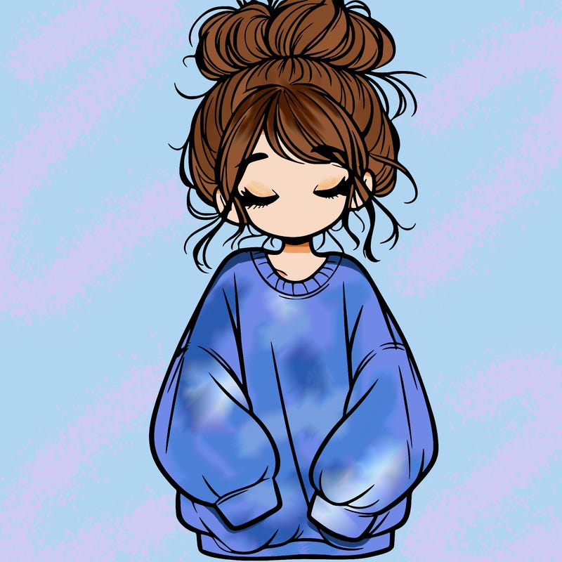 girl with baggy sweatshirt and messy bun