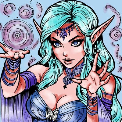 realistic scary beautiful elf sorceress casting spell