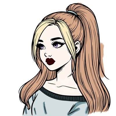 realistic girl with a high ponytail