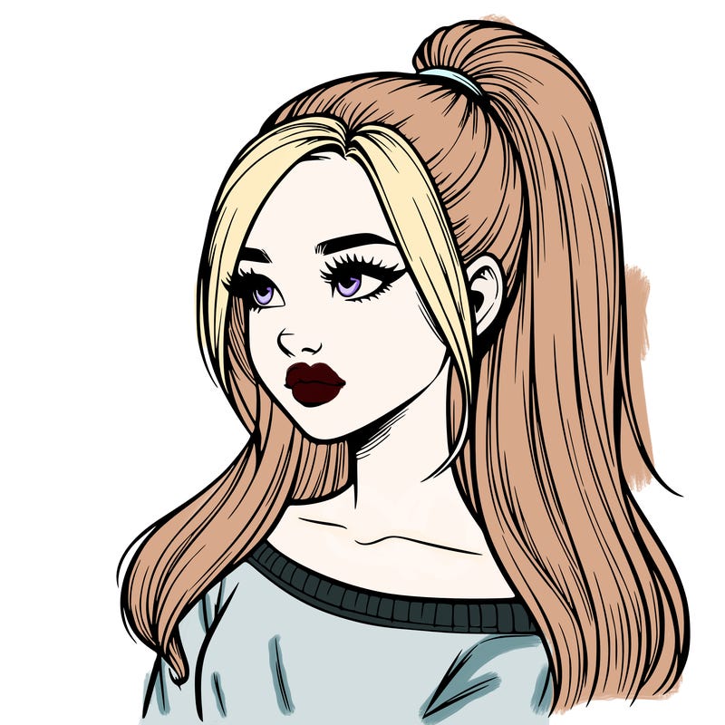 realistic girl with a high ponytail