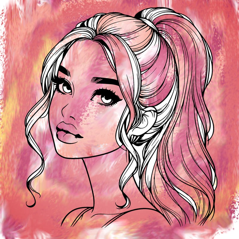 realistic girl with a ponytail on her hair and lips