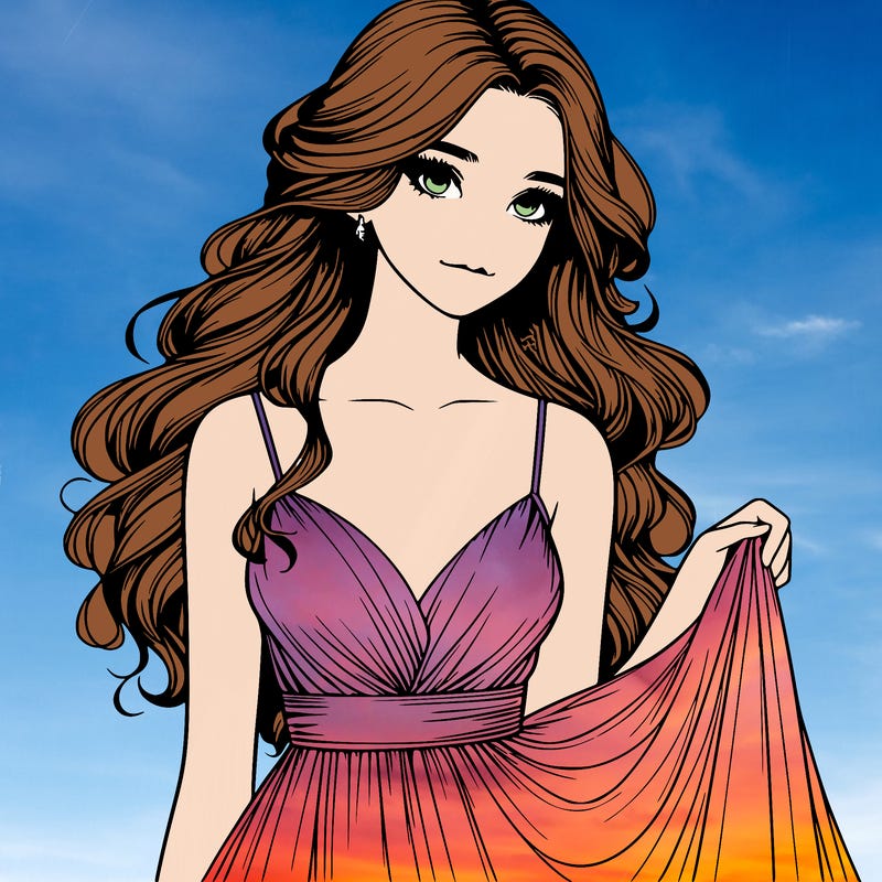 realistic girl in flowy silky prom dress