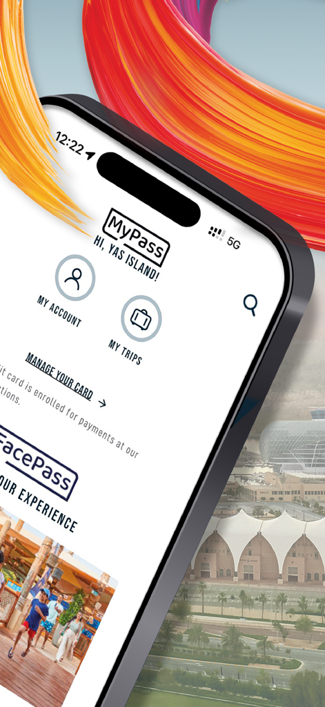 Yas Island - アカウント管理とFacePass生体認証入場オプションを備えたヤス島モバイルアプリのMyPassダッシュボード。