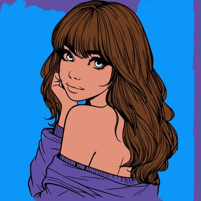 realistic girl with bangs looking over her shoulder