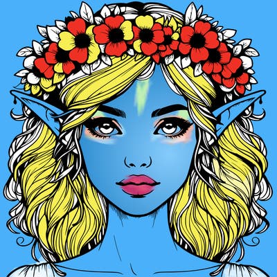 realistic female elf with flower crown