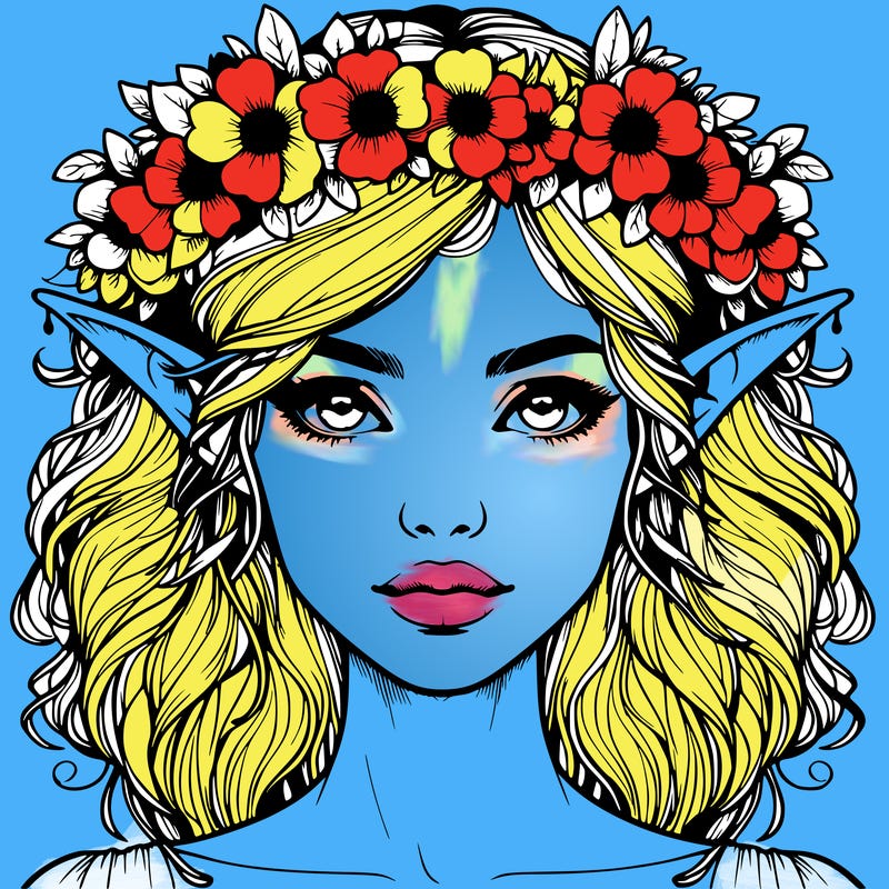 realistic female elf with flower crown