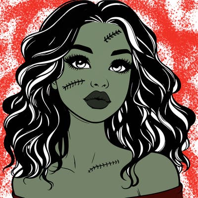 realistic girl with wavy hair and lips