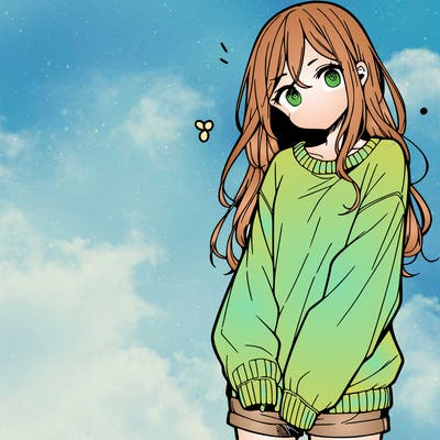 manga teen girl  in a sweater and baggy pants