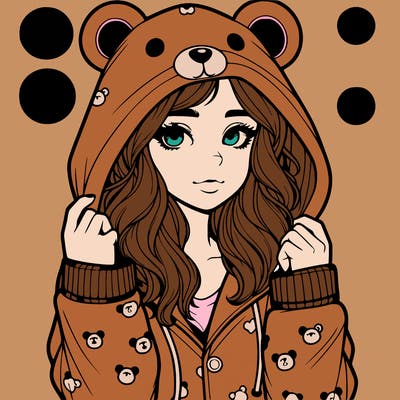 realistic girl in a animal pjs hoodie