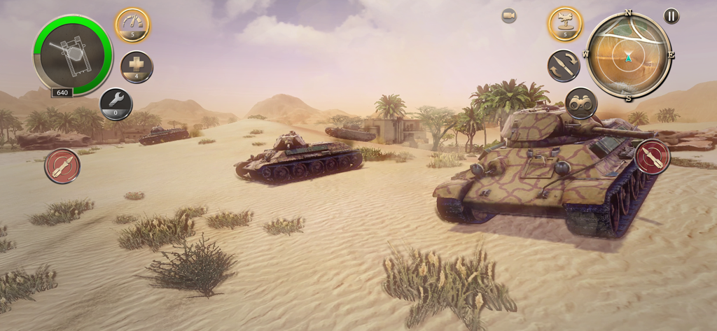 Infinite Tanks WWII - Tanks in a desert battle scene from Infinite Tanks WWII mobile game
