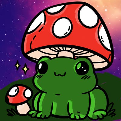 a cute frog with a mushroom hat