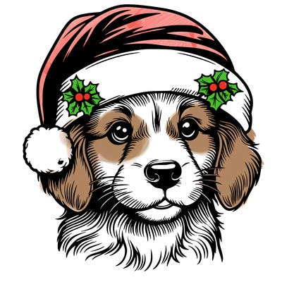 realistic dog wearing a santa hat