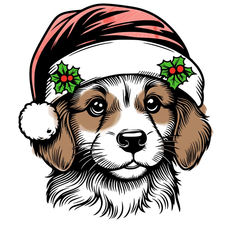 realistic dog wearing a santa hat