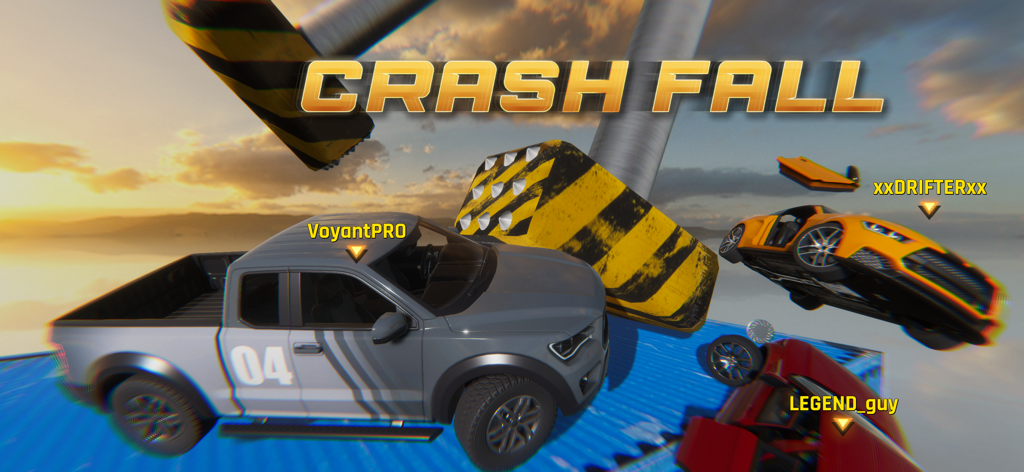 Online Drift Arena - Multiplayer cars competing in the Crash Fall battle royale mode of Online Drift Arena with giant hammers